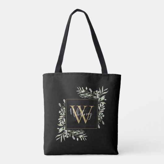 Schwarze Gold Monogram Greenery Tasche (Rückseite)