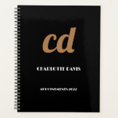 Schwarze Gold-Monogramm-Initialen 2025-Planer Planer (Vorderseite)