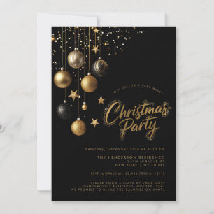 Schwarze Gold-Ornamente funkelnde Sterne Weihnacht Einladung