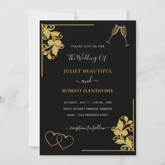 Schwarze Gold-Ornamente Hochzeitsvorlage (Vorderseite)