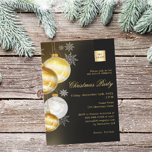 Schwarze Gold-Ornamenten Firmenlogo Weihnachtsfeie Einladung