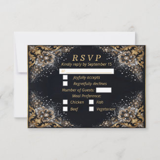 Schwarze Gold-Perlen-Diamant-Bogen-Luxus-Formality RSVP Karte