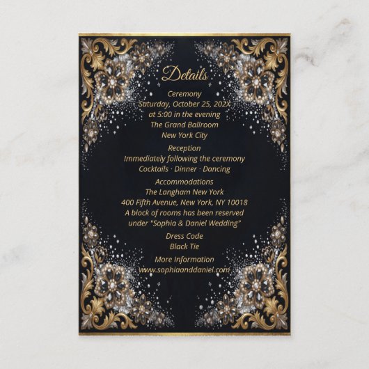 Schwarze Gold-Perlen-Diamant-Bow-Luxus-Formality Begleitkarte (Vorderseite)