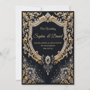 Schwarze Gold-Perlen-Diamant-Schleife Luxus Formal Einladung