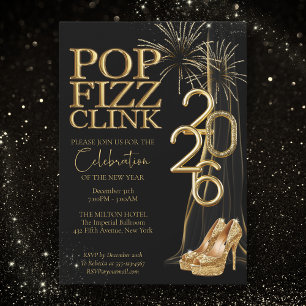Schwarze Gold Pop Fizz Clink Neujahrs-Einladung Einladung