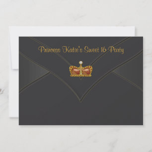Schwarze Gold Prinzessin Krone Sweet 16 Party Einladung