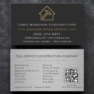 Schwarze Gold-QR-Code-Metall-Handwerker-Bau- Visitenkarte