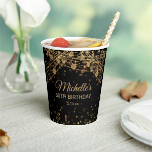 Schwarze Gold-Schnurlichter Glitter Erwachsener Ge Pappbecher