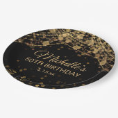Schwarze Gold-Schnurlichter Glitter Erwachsener Ge Pappteller (Schrägansicht)