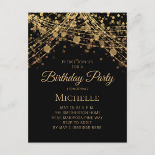 Schwarze Gold-Schnurlichter zum Geburtstag für Fra Postkarte