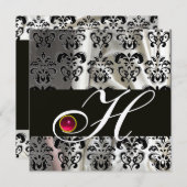 SCHWARZE GOLD SILK DAMASK CLOTH MONOGRAMM PINK RUB EINLADUNG (Vorne/Hinten)