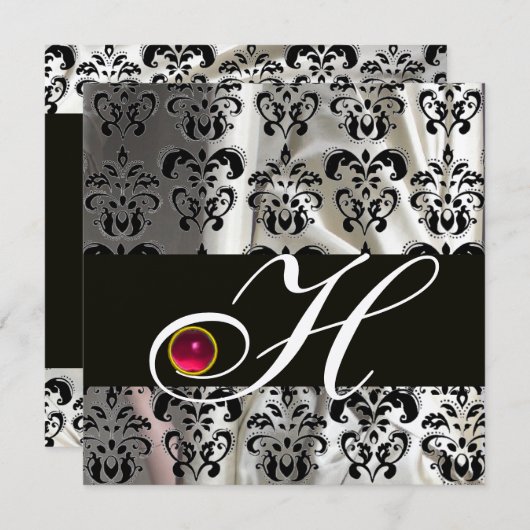 SCHWARZE GOLD SILK DAMASK CLOTH MONOGRAMM PINK RUB EINLADUNG (Vorne/Hinten)