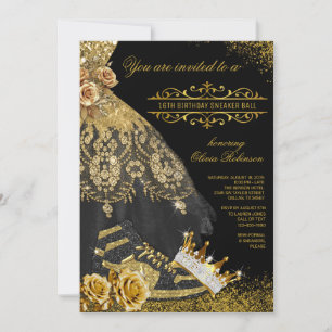 Schwarze Gold Sneaker Kleid Krone Sneaker Ball Einladung