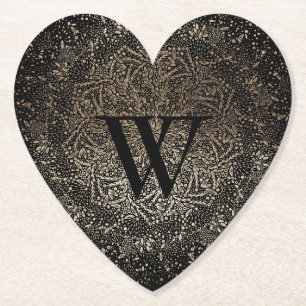 Schwarze Gold-Sparkling-Schneeflocke-Monogramm Untersetzer