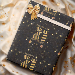 Schwarze Gold tanzende Disco-Kugel 21. Geburtstag Geschenkpapier
