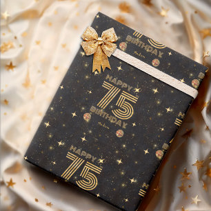 Schwarze Gold tanzende Disco-Kugel 75. Geburtstag Geschenkpapier