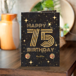 Schwarze Gold tanzende Disco-Kugel 75. Geburtstag Karte
