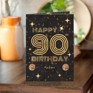 Schwarze Gold tanzende Disco-Kugel 90. Geburtstag Karte