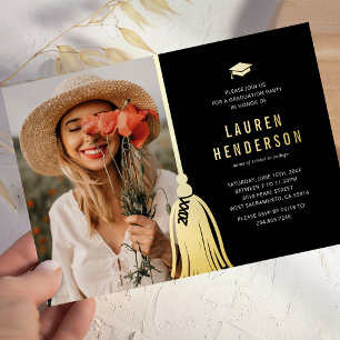 Schwarze Gold-Tassel-Foto-Abschlussfeier-Folie-Ein Folieneinladung