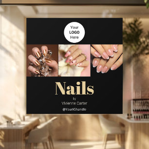 Schwarze Gold-Typografie-Logo-Foto-Nagelsalon Fensteraufkleber