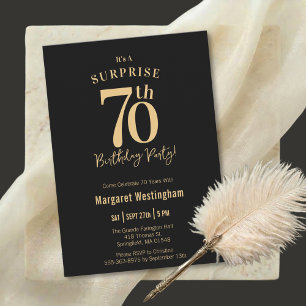 Schwarze Gold-Typografie-Überraschung zum 70. Gebu Einladung