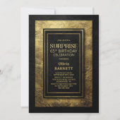 Schwarze Gold Überraschung 65. Geburtstagsfeier Einladung (Vorderseite)