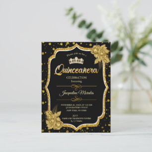 Schwarze Gold- und Weiße Quinceañera-Geburtstagsei Postkarte
