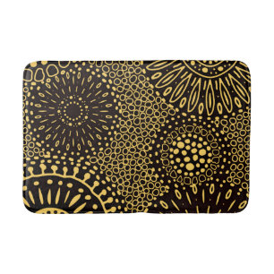 Schwarze Gold Vintage Ethnische Blumenmuster-Badma Badematte