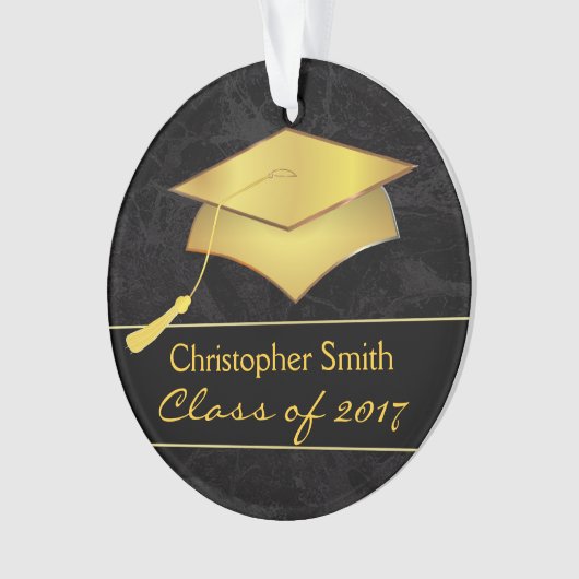 Schwarze Goldabsolvent-Kappe - Ornament (Vorderseite)