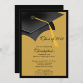 Schwarze Goldabsolvent-Kappen-Abschluss-Party Einladung (Vorne/Hinten)