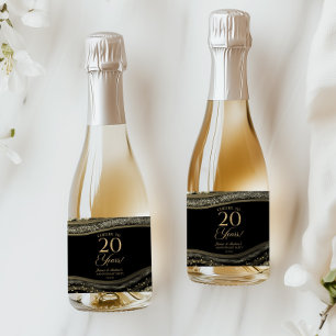 Schwarze Goldachat 20. Hochzeitstag-Party Schaumweinetikett