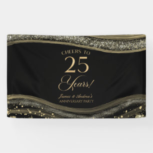 Schwarze Goldachat 25. Hochzeitstag-Party Banner