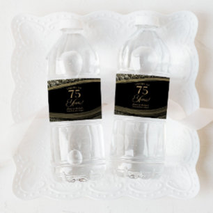 Schwarze Goldachat 75. Hochzeitstag-Party Wasserflaschenetikett