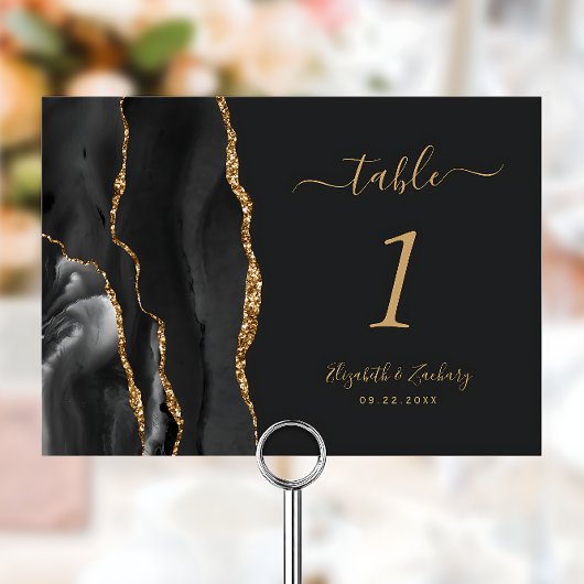 Schwarze Goldachat Dunkle Hochzeit Tischnummer