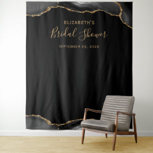 Schwarze Goldachat-Dunkle Hochzeitsdusche-Photoboo Wandteppich