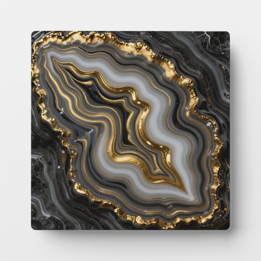 Schwarze Goldachat-Geode Luxus-Marmor Fotoplatte (Vorderseite)