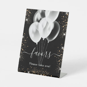 Schwarze Goldballons für Glitzer Sockelschild