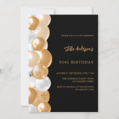 Schwarze Goldballons Geburtstag Einladung (Vorderseite)