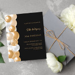Schwarze Goldballons Haushalt Geburtstagsausschrei<br><div class="desc">Eine moderne,  stilvolle und glamouröse Einladung für eine 50. Geburtstagsfeier (oder jedes Alter). Schwarzer Hintergrund mit goldenen Ballons. Personalisieren Sie Ihren Namen und Ihre Party-Daten und fügen Sie diese hinzu. 1 Blatt = 1 Einladung mit Druckkante bis Kante.</div>