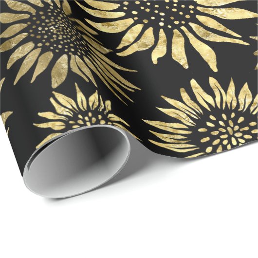 Schwarze Goldblume Geschenkpapier (Rolleneckpunkt)