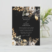 Schwarze Goldblumenhochzeit Einladung (Stehend Vorderseite)
