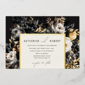 Schwarze Goldblumenhochzeit Folieneinladung (Vorderseite)