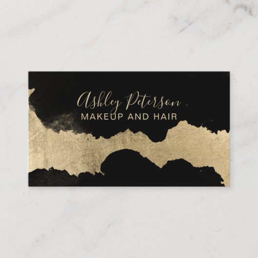 Schwarze Goldbrushstrokehaar-Make-uptypographie Visitenkarte (Vorderseite)