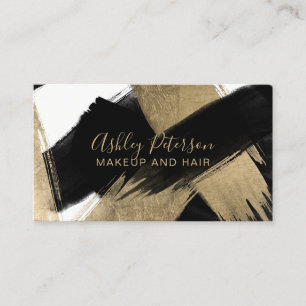 Schwarze Goldbrushstrokeshaar-Make-uptypographie Visitenkarte