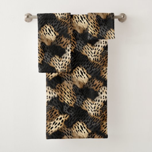 Schwarze Goldcreme-Leopard-Tierdruck Badhandtuch Set (Insitu)