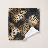 Schwarze Goldcreme-Leopard-Tierdruck Badhandtuch Set (Waschlappen)