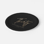 Schwarze & Goldene 30. Geburtstagsparty-Papierplat Pappteller (Schrägansicht)