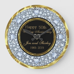 Schwarze & Goldene 50. Hochzeitstag Große Wanduhr