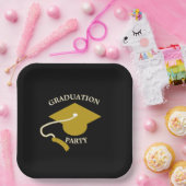 Schwarze Goldene Abschlussfeier Papier Teller (Party)