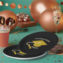 Schwarze Goldene Abschlussfeier Papier-Teller